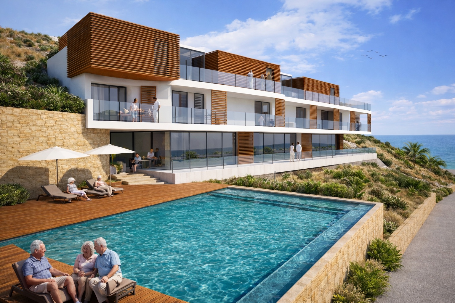 Architectural render — residence exterior with pool