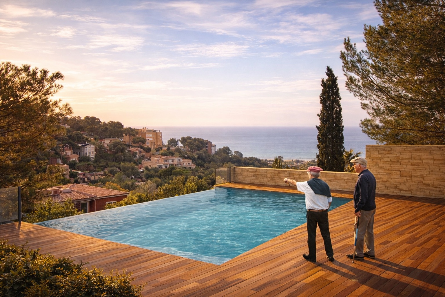 Pool terrace with Mediterranean sea views